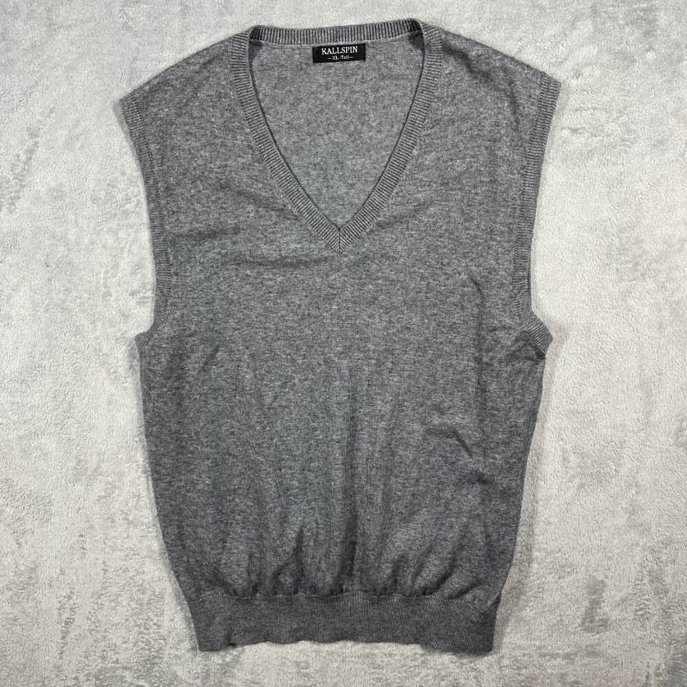 Kallspin Mens Wool Blend V Neck‎ Sweater Vest Grey XL Soft Lightweight